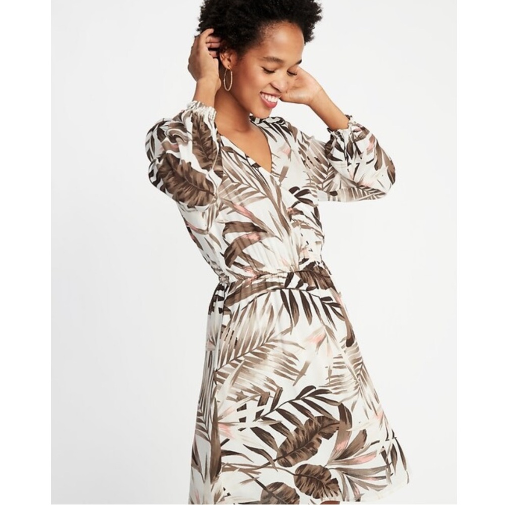 Tropical Print Wrap Dress